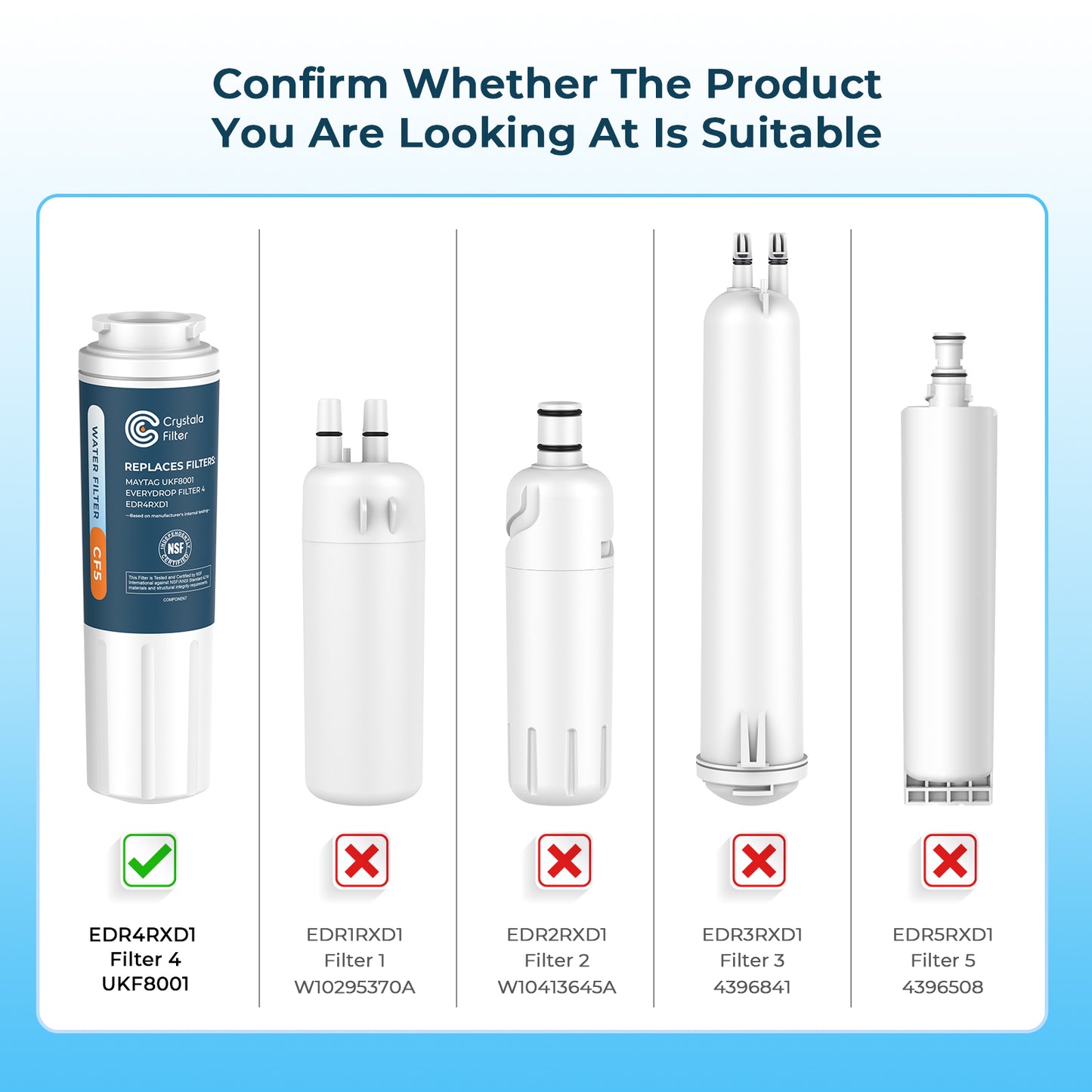 Crystala Filters UKF8001 Compatible with Whirlpool 4396395, EDR4RXD1 Refrigerator Water Filter