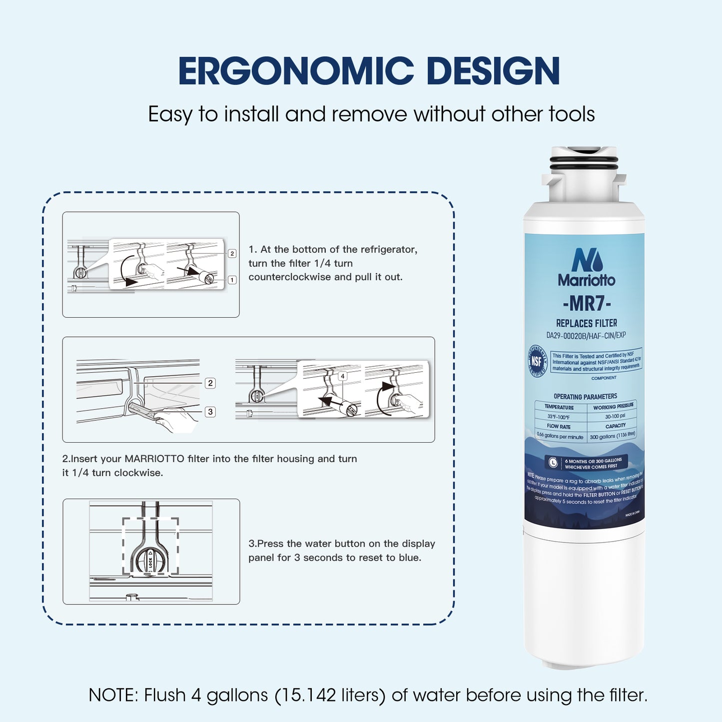 MARRIOTTO Compatible with Samsung DA29-00020B Refrigerator Water Filter, DA29-00020B, DA29-00020A, HAF-CIN/EXP, 46-9101 Refrigerator Water Filter