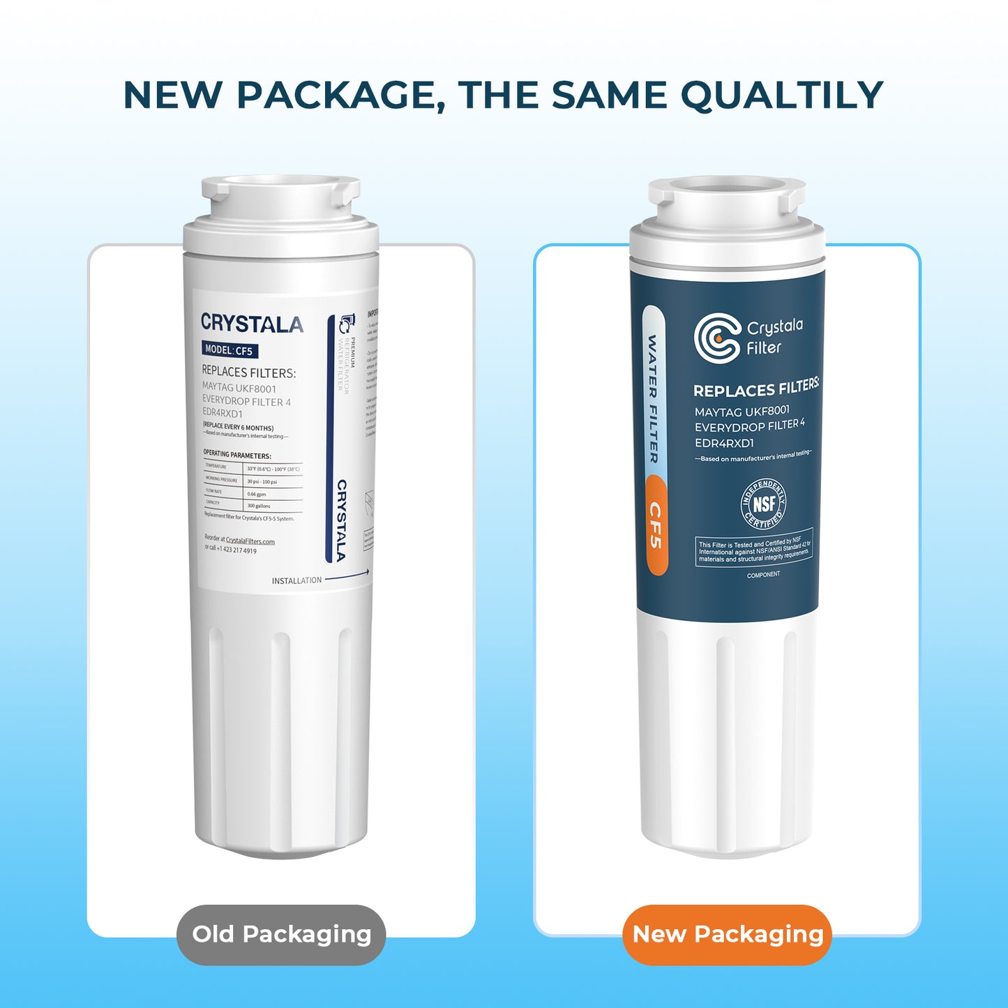 Crystala Filters UKF8001 Compatible with Whirlpool 4396395, EDR4RXD1 Refrigerator Water Filter