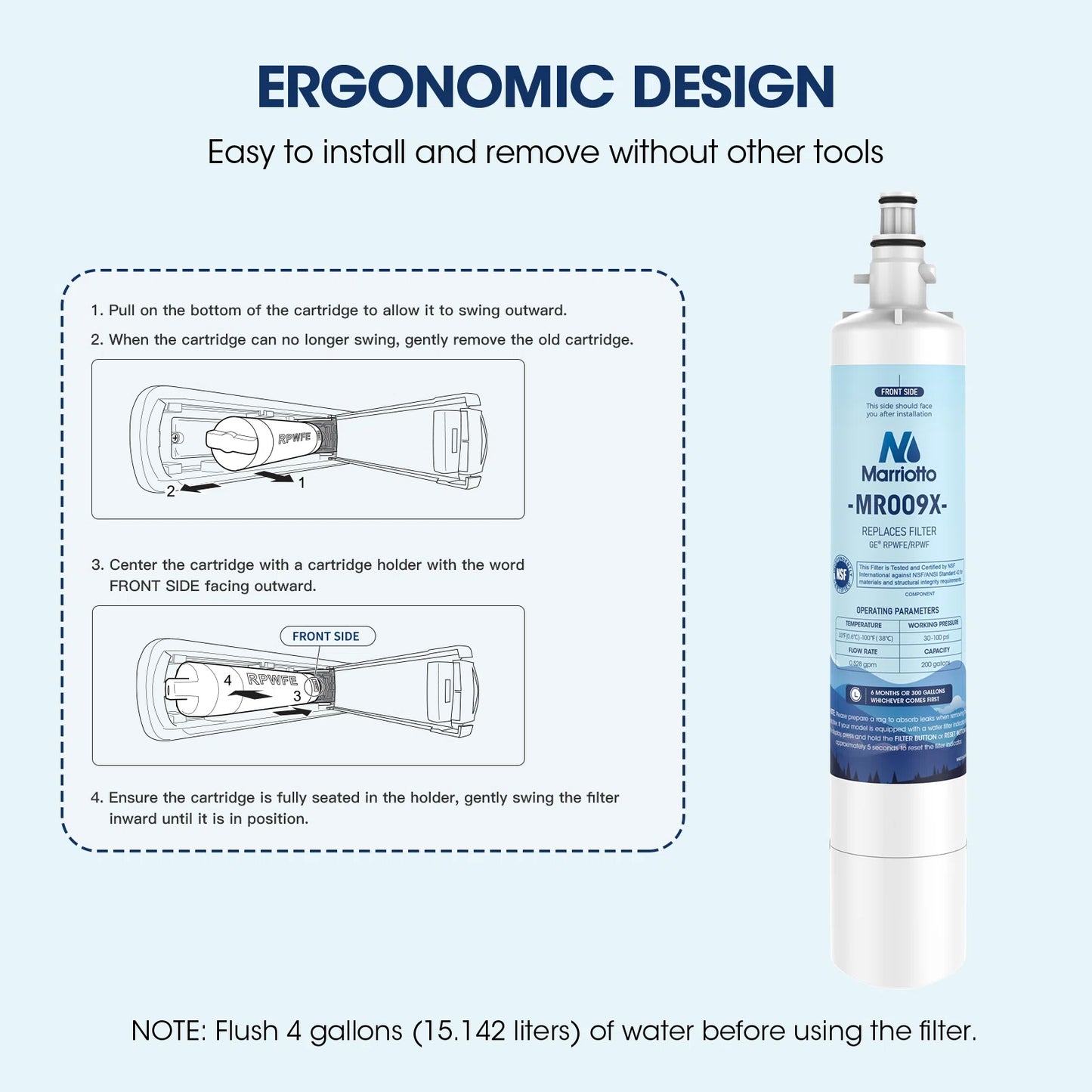 MARRIOTTO Replacement for GE RPWFE, RPWF (Built-in CHIP) Refrigerator Water Filter