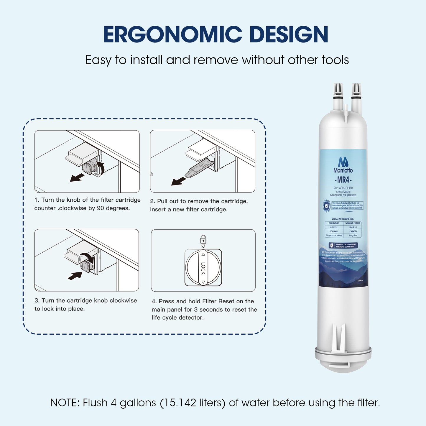 MRW4 Refrigerator Water Filter Compatible with EDR3RXD1, 4396841, 4396710, Filter 3