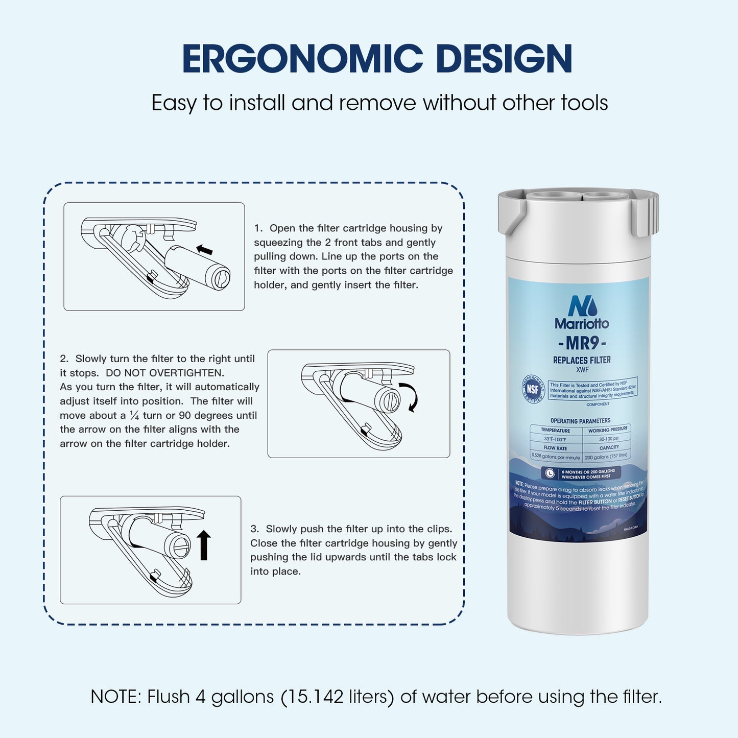 MARRIOTTO XWF Water Filter Replacement for GE XWF Refrigerator Water Filter