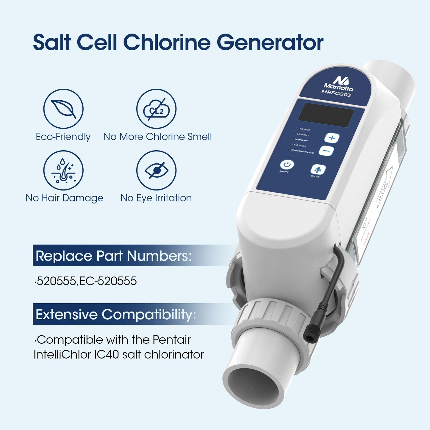 IC40 Salt Cell Compatible with Pentair IntelliChlor - Replaces EC-520555 520555