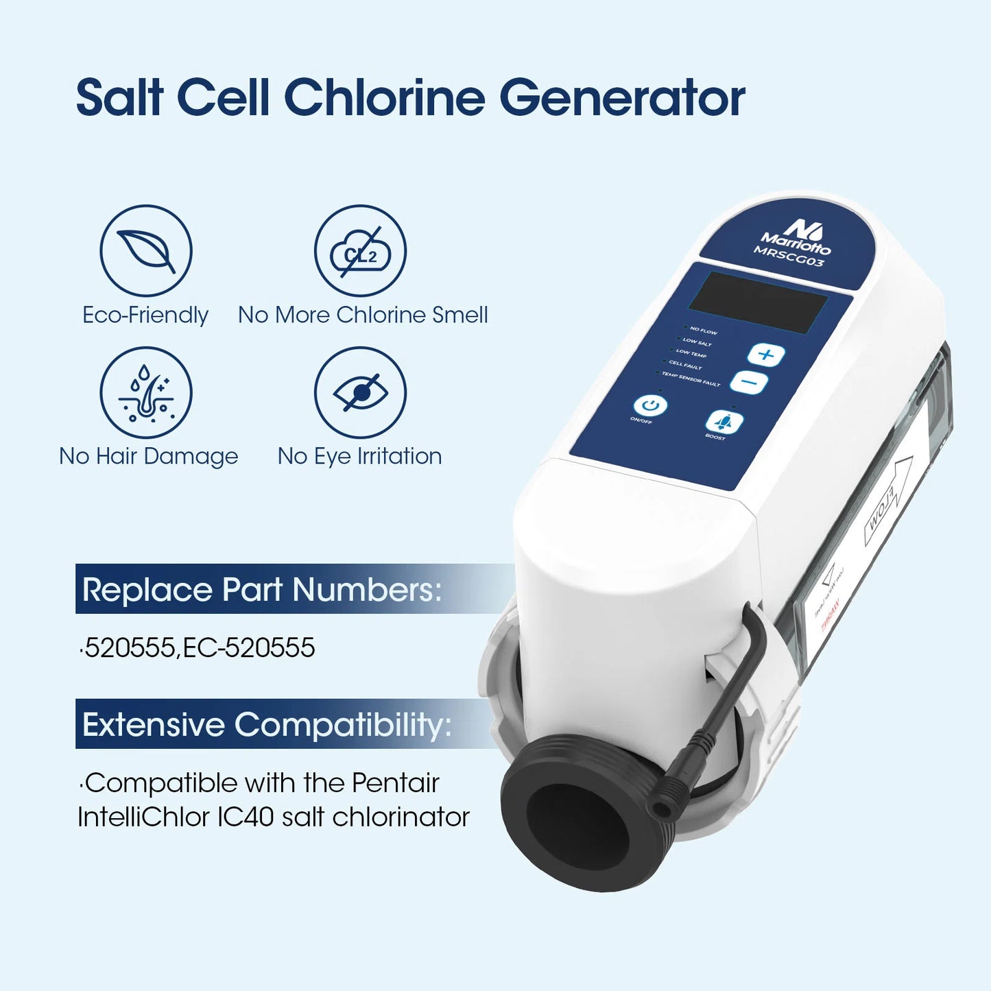 IC40 Salt Cell Compatible with Pentair IntelliChlor - Replaces EC-520555 520555